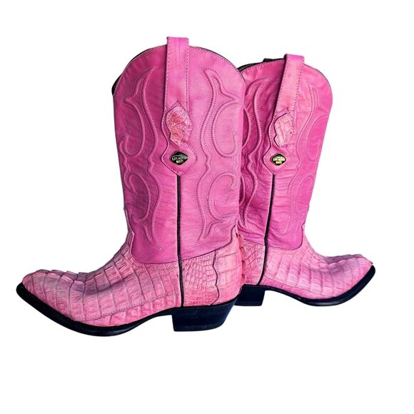 Los Altos Shoes - Vintage 90s Los Altos Pink Genuine Crocodile Western Cowboy Boots Women Sz 7